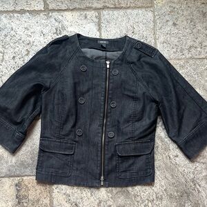 Kenneth Cole Cropped Black Denim Jacket with 3/4 box sleeves